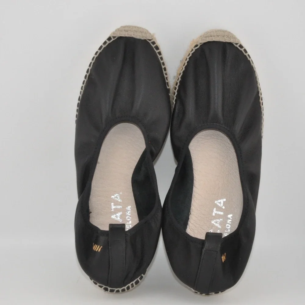 Viscata Barcelona‎ Leather Espadrille Wedge 38 Black Excellent Made in Spain